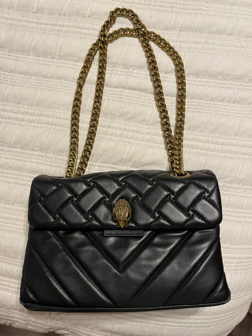 Kurt Geiger Black Quilted Shoulder Bag with Gold Chain